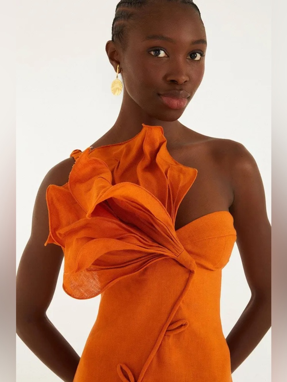 Farm Rio One-Shoulder Orange Mini Flower Dress - Picture 4 of 6